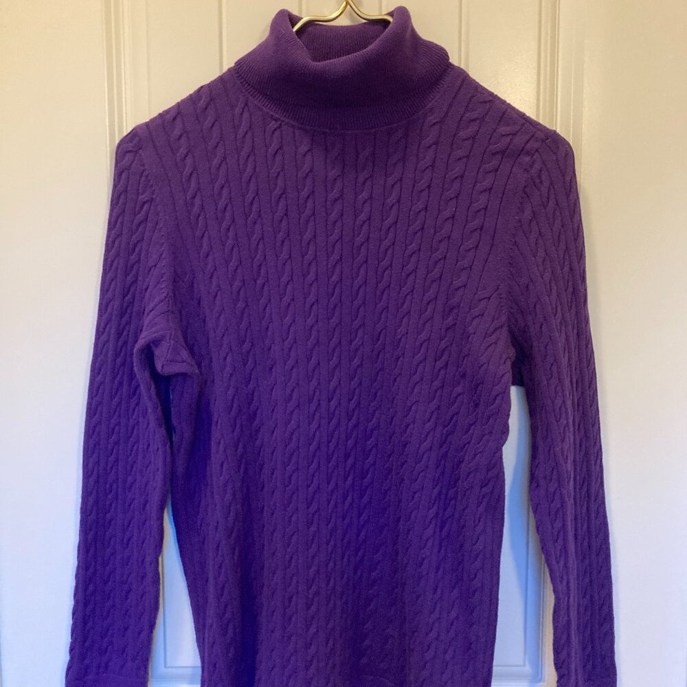 Talbots 100% Cotton Purple Cable Knit Turtleneck Sweater, Women’s 1X